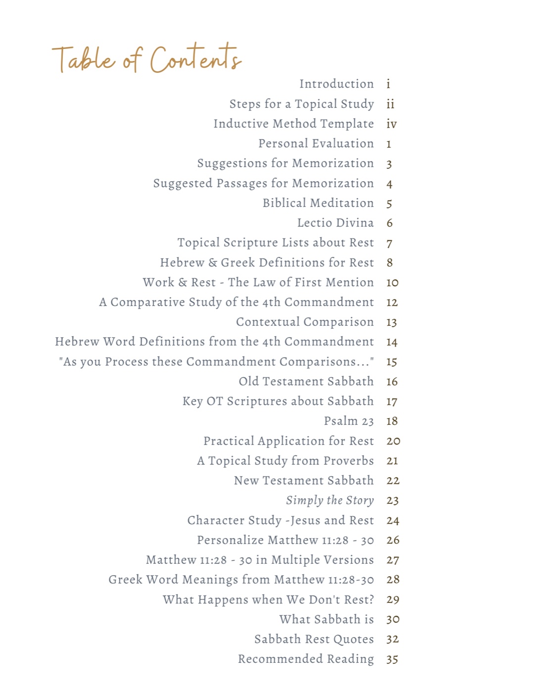Sabbath Restoration — table of contents