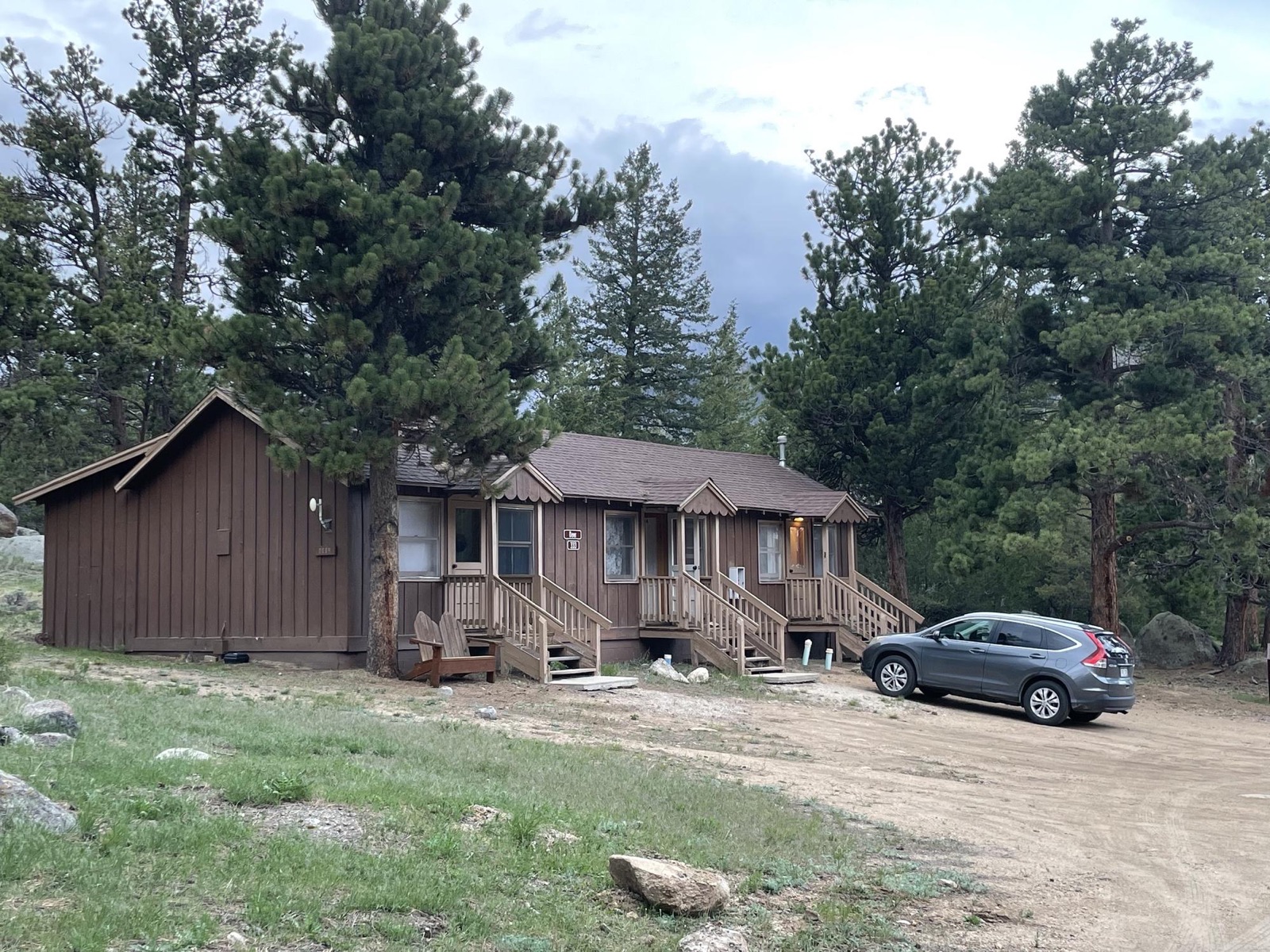 My cabin that houses 6 of us, each with our own room