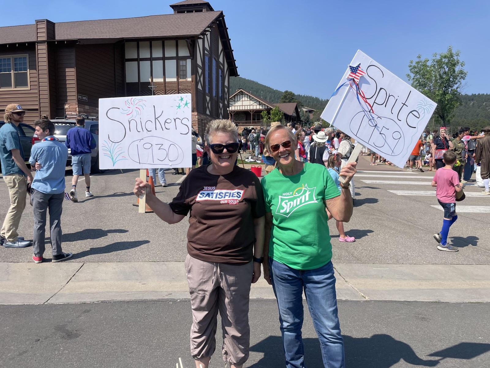 July 4th parade. Chapel staff dressed in cheesy shirts - mine was Holy Spirit with a Sprite logo